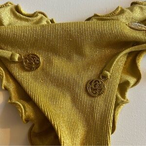 Gold String Bikini Bottoms by Sunshine New gold tassels Vacation Resort Wear